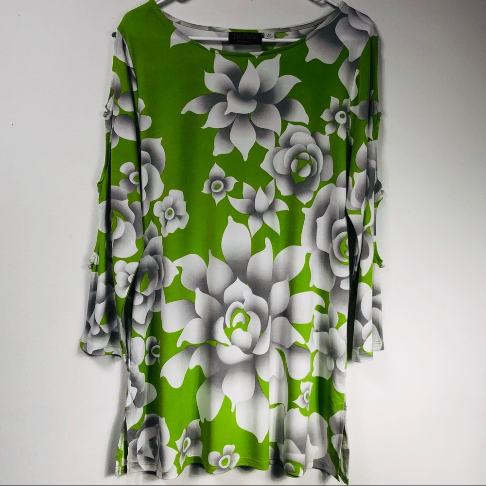 Floral Green and Gray Women's Top Bob Mackie